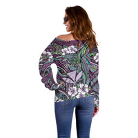 Personalised Hawaii Tribal Humpback Whale Off Shoulder Sweater Poni Hibiscus Seamless Pattern