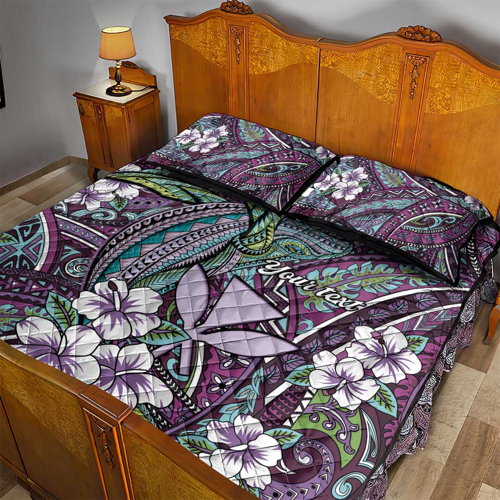 Personalised Hawaii Tribal Humpback Whale Quilt Bed Set Poni Hibiscus Seamless Pattern