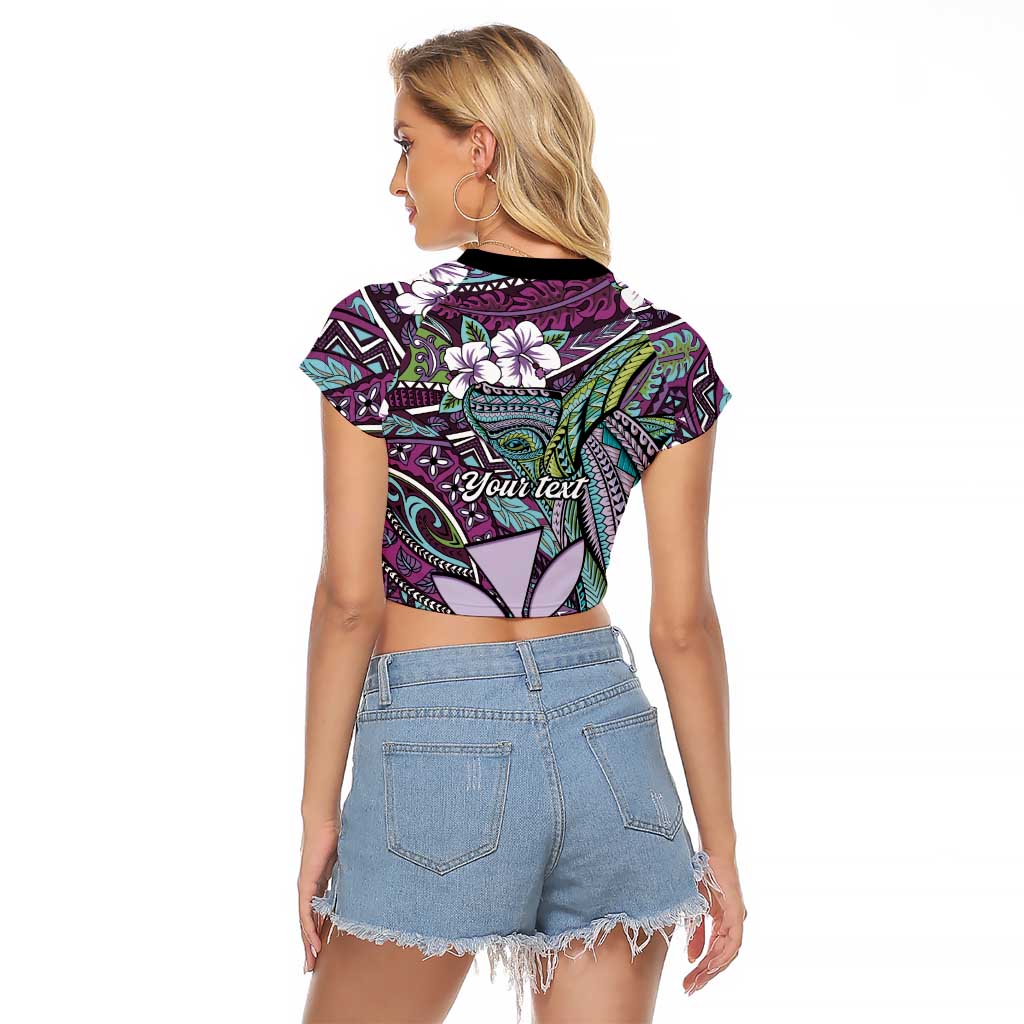 Personalised Hawaii Tribal Humpback Whale Raglan Cropped T Shirt Poni Hibiscus Seamless Pattern