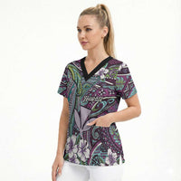 Personalised Hawaii Tribal Humpback Whale Scrub Top Poni Hibiscus Seamless Pattern
