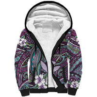 Personalised Hawaii Tribal Humpback Whale Sherpa Hoodie Poni Hibiscus Seamless Pattern
