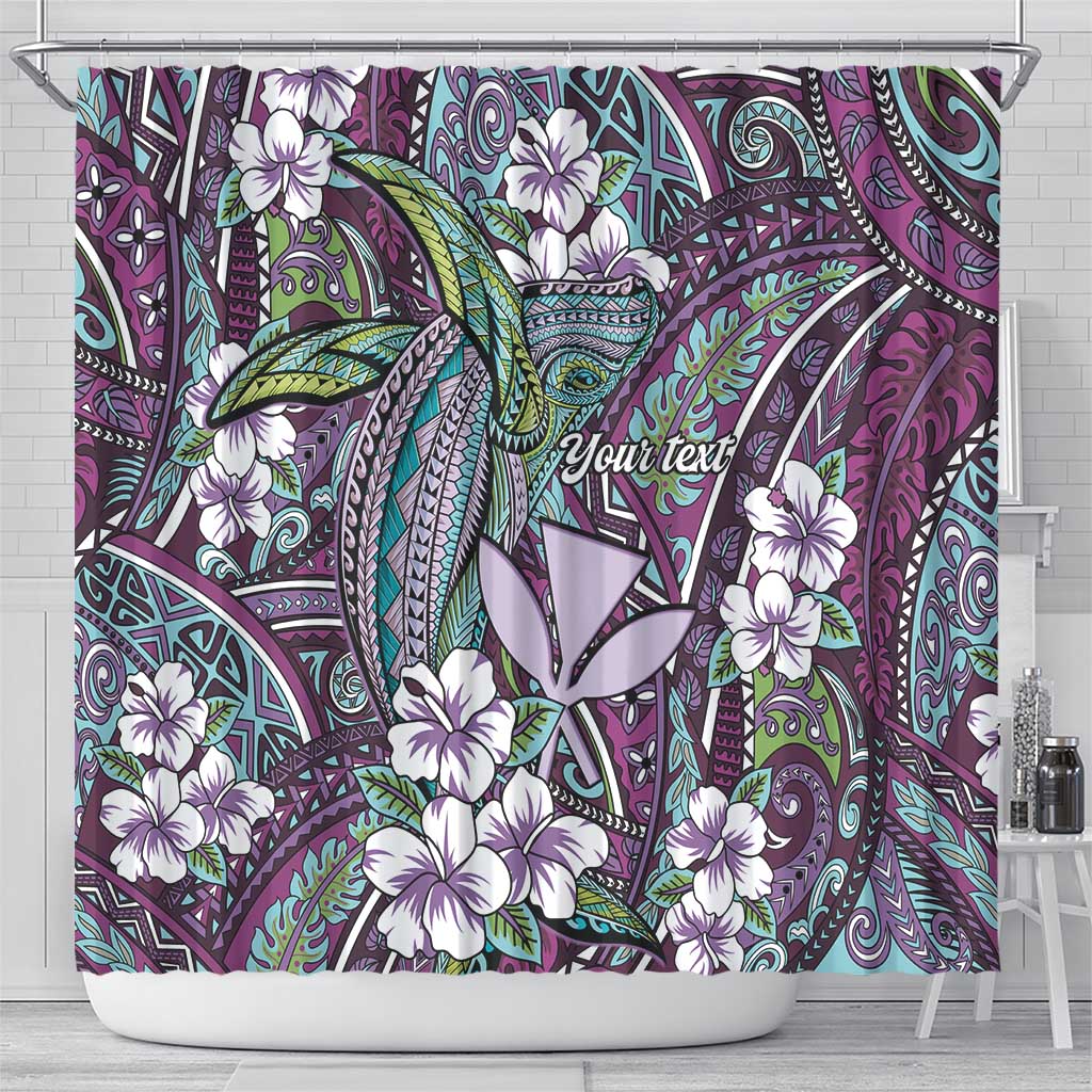Personalised Hawaii Tribal Humpback Whale Shower Curtain Poni Hibiscus Seamless Pattern