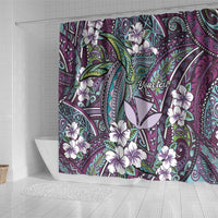 Personalised Hawaii Tribal Humpback Whale Shower Curtain Poni Hibiscus Seamless Pattern