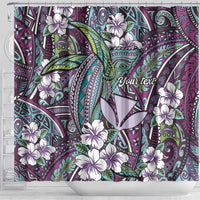 Personalised Hawaii Tribal Humpback Whale Shower Curtain Poni Hibiscus Seamless Pattern
