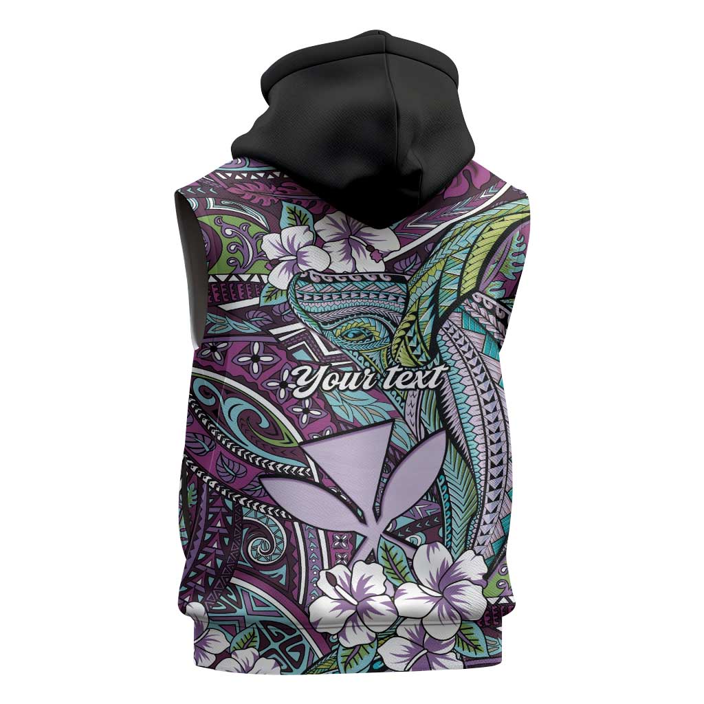 Personalised Hawaii Tribal Humpback Whale Sleeveless Hoodie Poni Hibiscus Seamless Pattern
