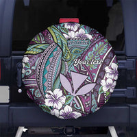 Personalised Hawaii Tribal Humpback Whale Spare Tire Cover Poni Hibiscus Seamless Pattern LT9 No hole Purple - Polynesian Pride