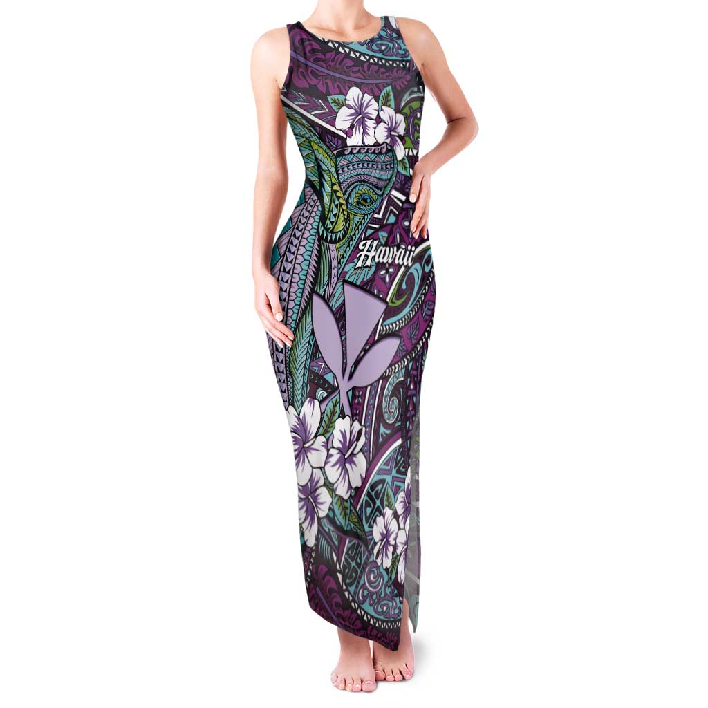 Personalised Hawaii Tribal Humpback Whale Tank Maxi Dress Poni Hibiscus Seamless Pattern