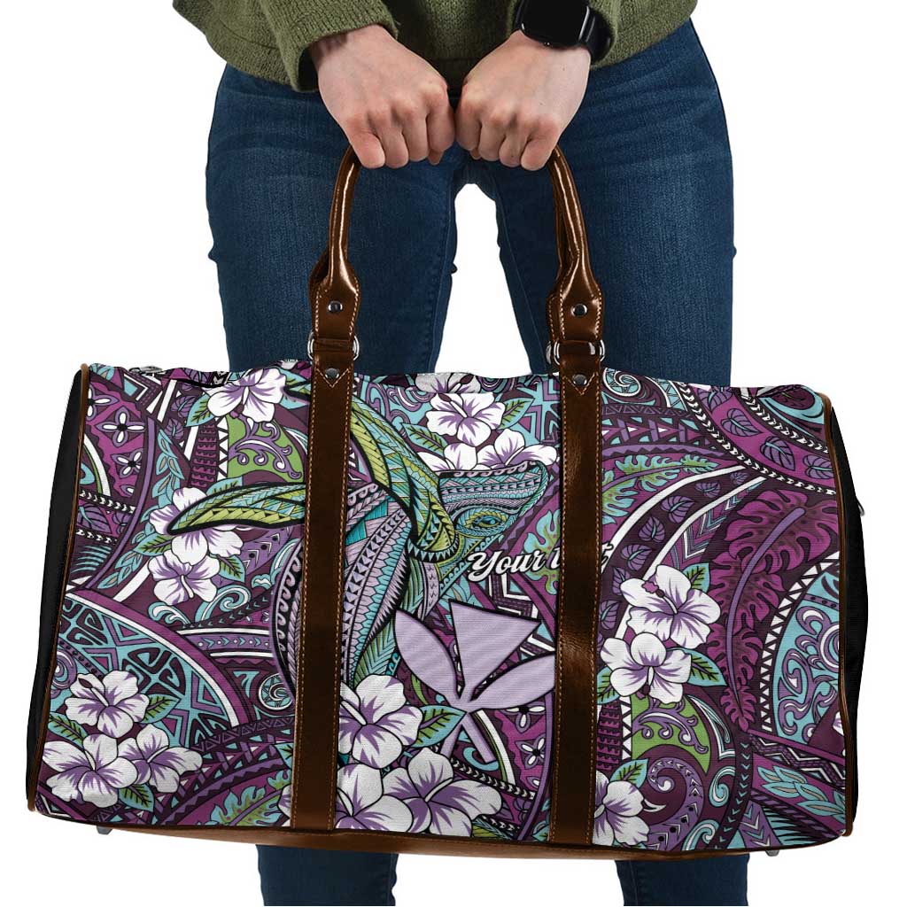 Personalised Hawaii Tribal Humpback Whale Travel Bag Poni Hibiscus Seamless Pattern