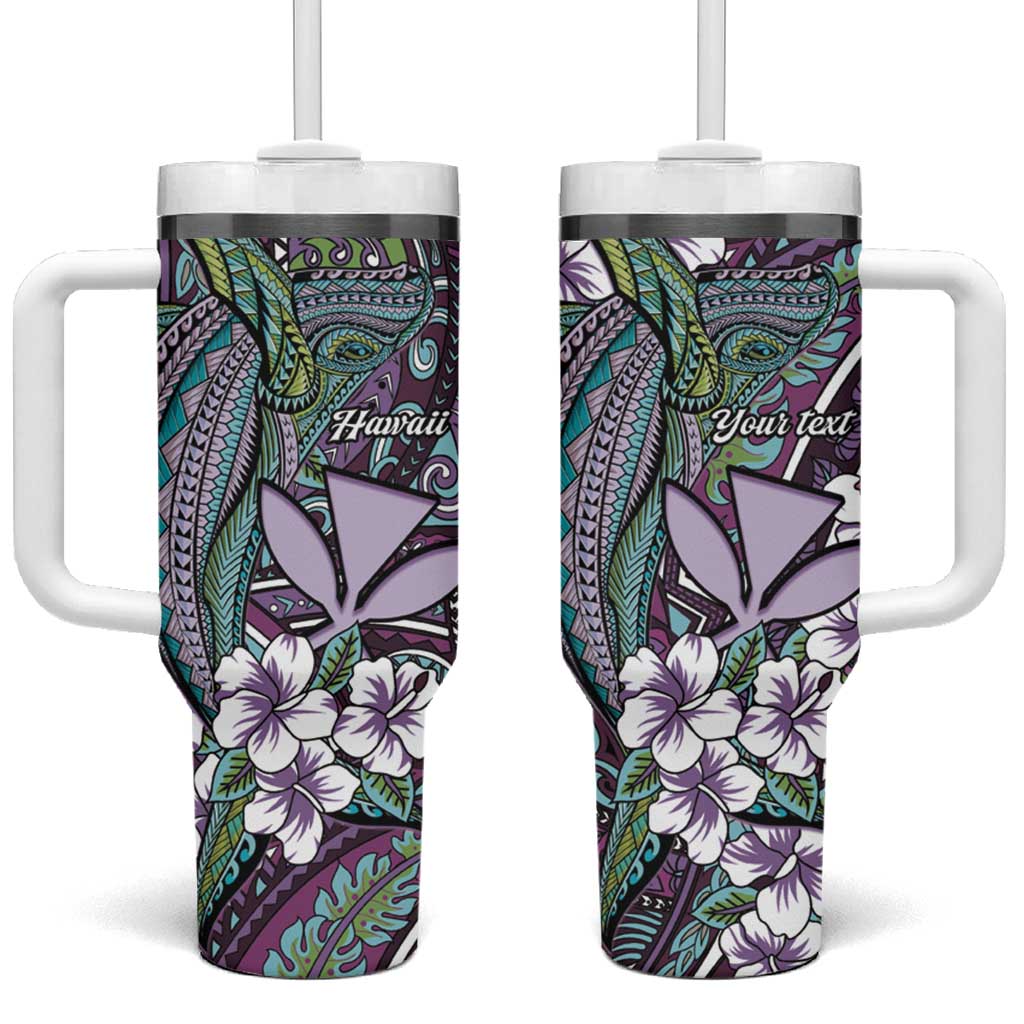Personalised Hawaii Tribal Humpback Whale Tumbler With Handle Poni Hibiscus Seamless Pattern