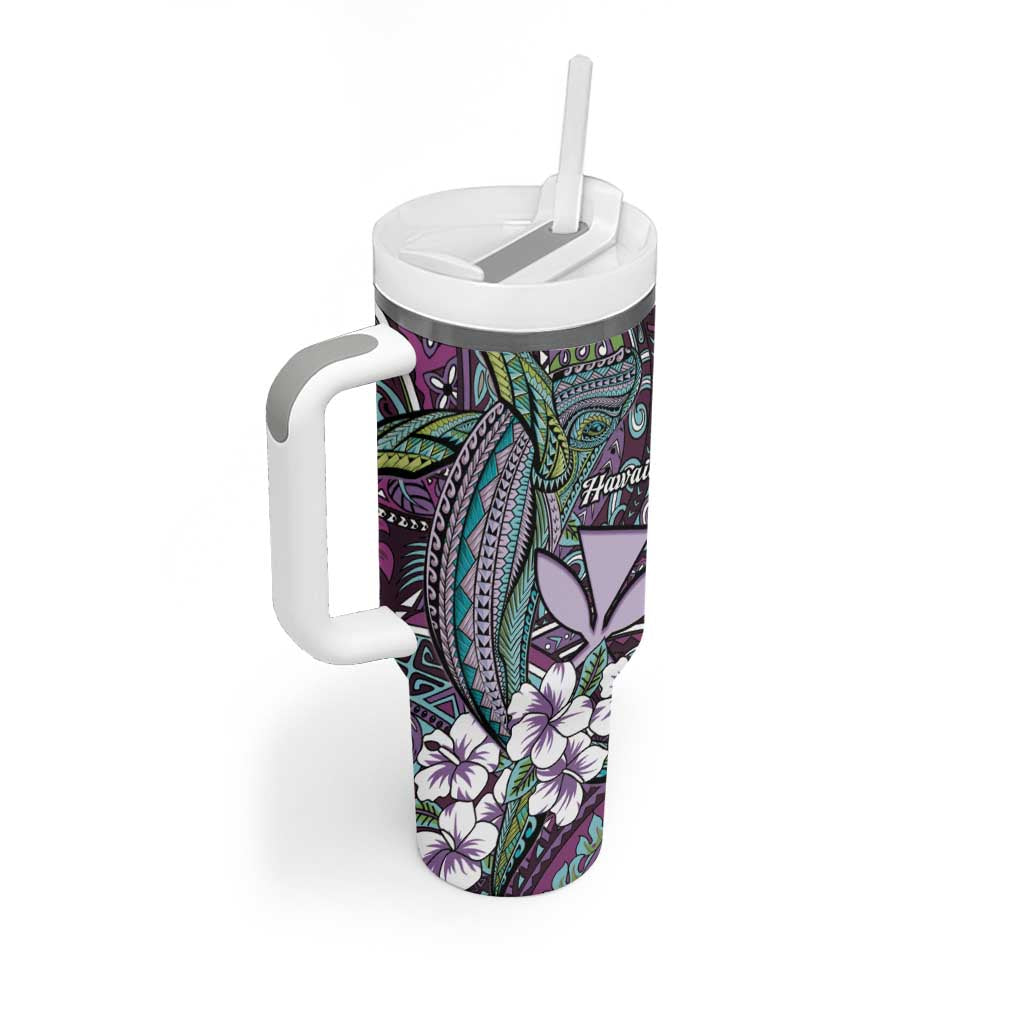 Personalised Hawaii Tribal Humpback Whale Tumbler With Handle Poni Hibiscus Seamless Pattern