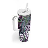 Personalised Hawaii Tribal Humpback Whale Tumbler With Handle Poni Hibiscus Seamless Pattern