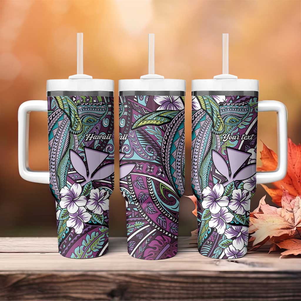 Personalised Hawaii Tribal Humpback Whale Tumbler With Handle Poni Hibiscus Seamless Pattern