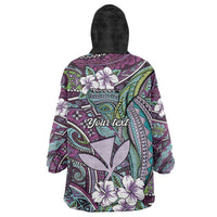 Personalised Hawaii Tribal Humpback Whale Wearable Blanket Hoodie Poni Hibiscus Seamless Pattern