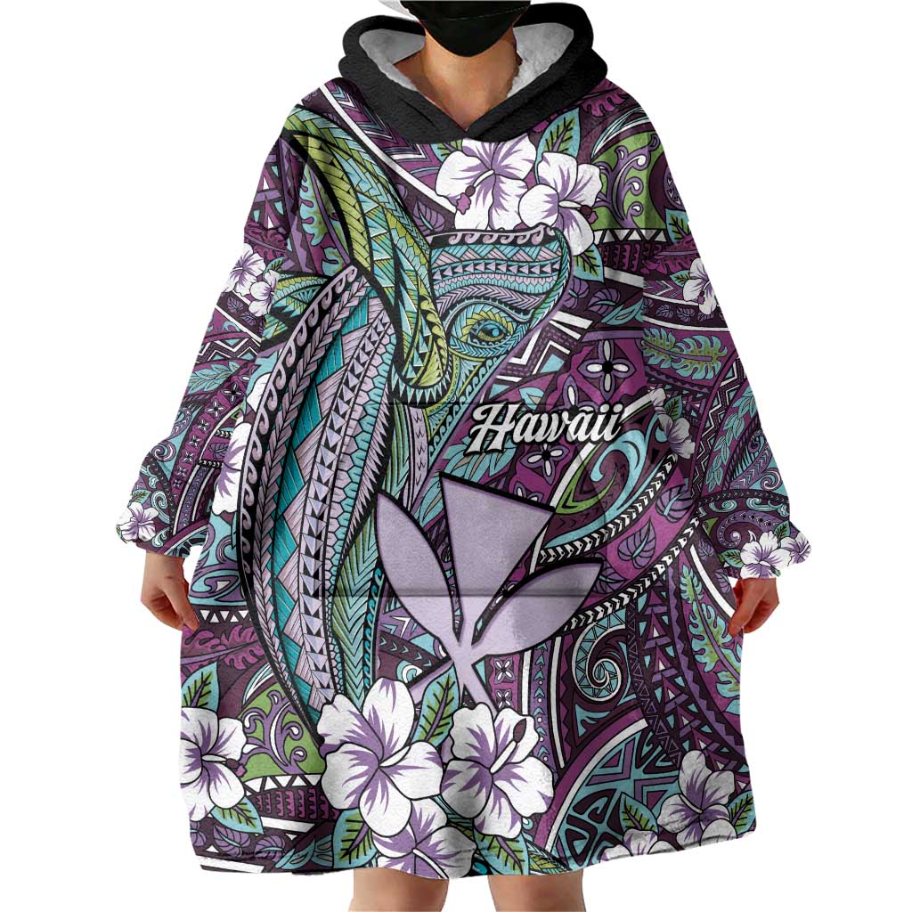 Personalised Hawaii Tribal Humpback Whale Wearable Blanket Hoodie Poni Hibiscus Seamless Pattern
