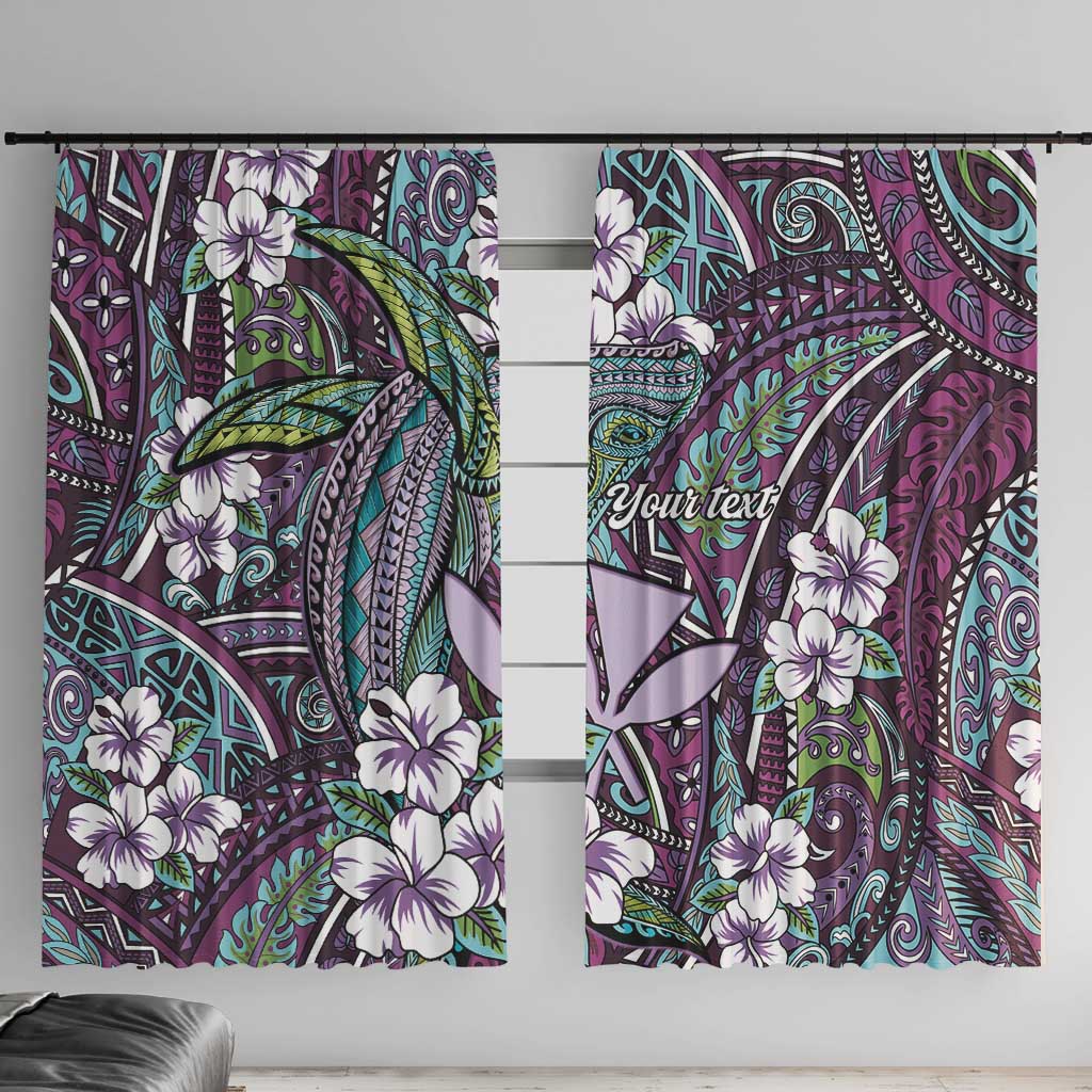 Personalised Hawaii Tribal Humpback Whale Window Curtain Poni Hibiscus Seamless Pattern