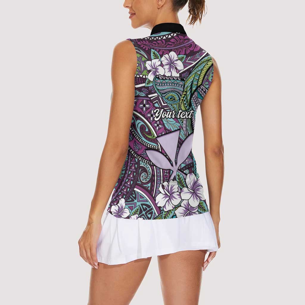 Personalised Hawaii Tribal Humpback Whale Women Sleeveless Polo Shirt Poni Hibiscus Seamless Pattern
