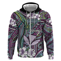 Personalised Hawaii Tribal Humpback Whale Zip Hoodie Poni Hibiscus Seamless Pattern LT9 Zip Hoodie Purple - Polynesian Pride