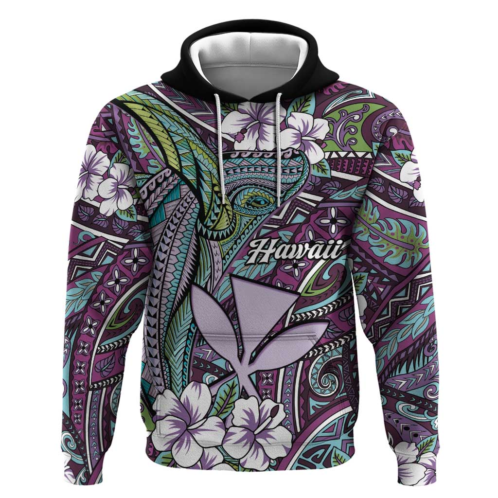 Personalised Hawaii Tribal Humpback Whale Zip Hoodie Poni Hibiscus Seamless Pattern LT9 Pullover Hoodie Purple - Polynesian Pride