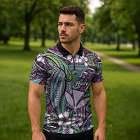 Personalised Hawaii Tribal Humpback Whale Zipper Polo Shirt Poni Hibiscus Seamless Pattern