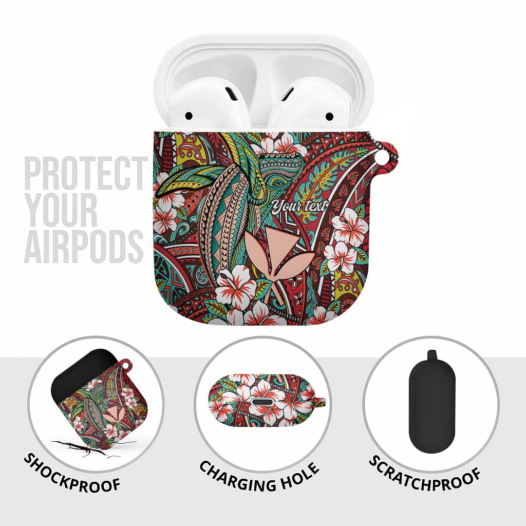 Personalised Hawaii Tribal Humpback Whale AirPods Case Ulaula Hibiscus Seamless Pattern