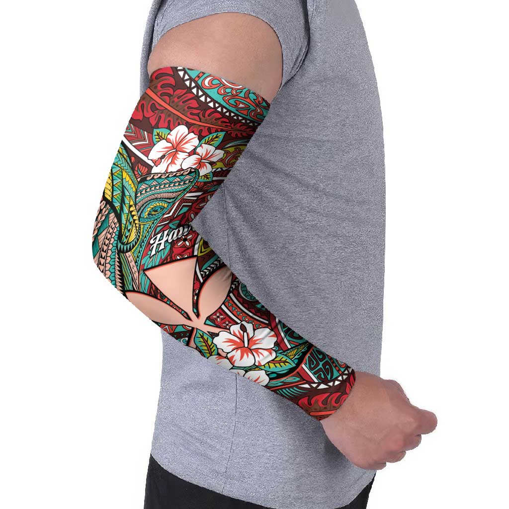 Personalised Hawaii Tribal Humpback Whale Arm Sleeves Ulaula Hibiscus Seamless Pattern
