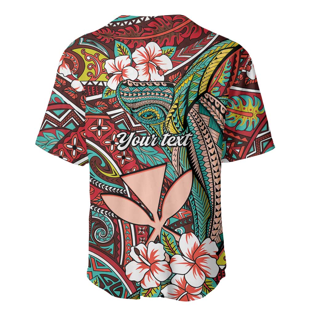 Personalised Hawaii Tribal Humpback Whale Baseball Jersey Ulaula Hibiscus Seamless Pattern