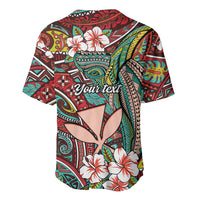Personalised Hawaii Tribal Humpback Whale Baseball Jersey Ulaula Hibiscus Seamless Pattern