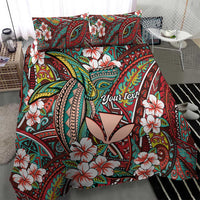 Personalised Hawaii Tribal Humpback Whale Bedding Set Ulaula Hibiscus Seamless Pattern