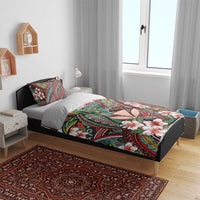 Personalised Hawaii Tribal Humpback Whale Bedding Set Ulaula Hibiscus Seamless Pattern