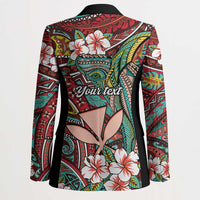 Personalised Hawaii Tribal Humpback Whale Blazer Ulaula Hibiscus Seamless Pattern