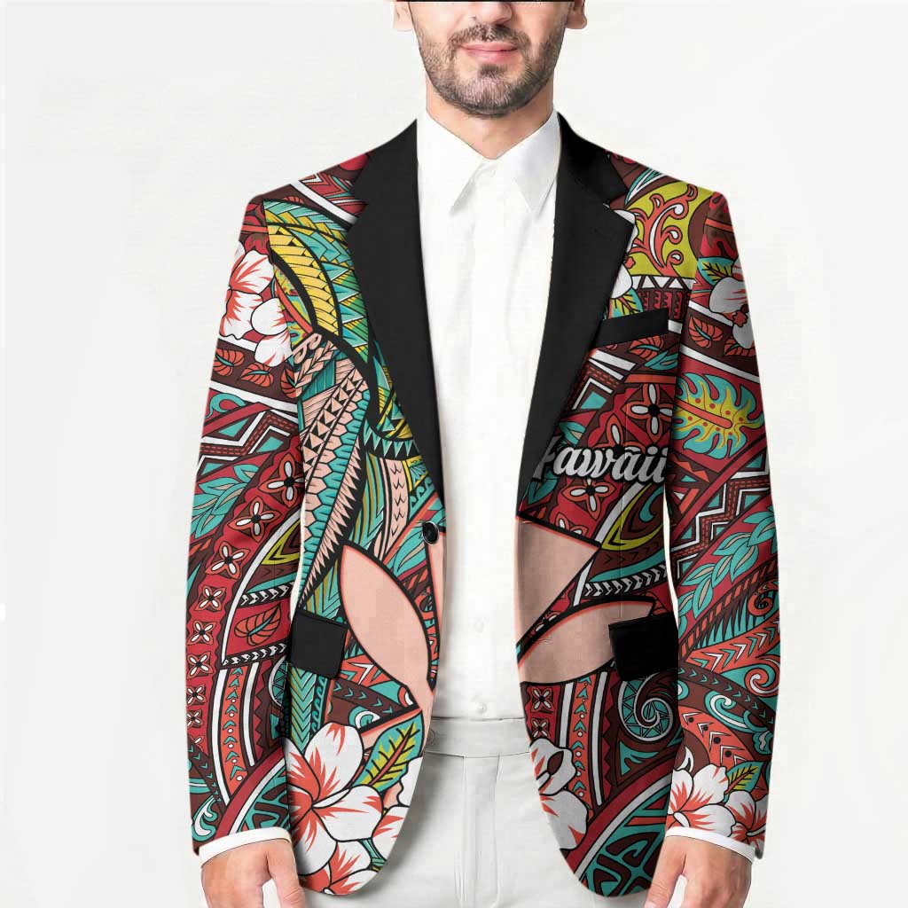 Personalised Hawaii Tribal Humpback Whale Blazer Ulaula Hibiscus Seamless Pattern