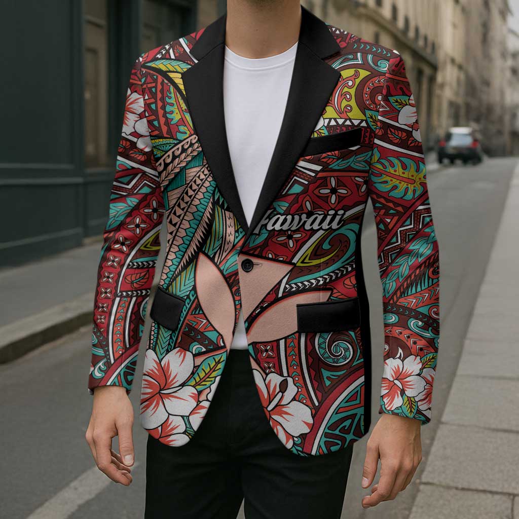 Personalised Hawaii Tribal Humpback Whale Blazer Ulaula Hibiscus Seamless Pattern