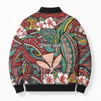 Personalised Hawaii Tribal Humpback Whale Bomber Puffer Jacket Ulaula Hibiscus Seamless Pattern