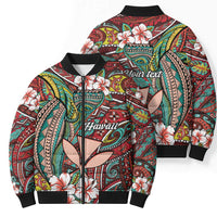 Personalised Hawaii Tribal Humpback Whale Bomber Puffer Jacket Ulaula Hibiscus Seamless Pattern