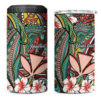 Personalised Hawaii Tribal Humpback Whale 4 in 1 Can Cooler Tumbler Ulaula Hibiscus Seamless Pattern