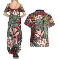 Personalised Hawaii Tribal Humpback Whale Couples Matching Summer Maxi Dress and Hawaiian Shirt Ulaula Hibiscus Seamless Pattern