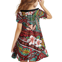 Personalised Hawaii Tribal Humpback Whale Family Matching Off The Shoulder Long Sleeve Dress and Hawaiian Shirt Ulaula Hibiscus Seamless Pattern