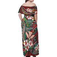 Personalised Hawaii Tribal Humpback Whale Family Matching Off Shoulder Maxi Dress and Hawaiian Shirt Ulaula Hibiscus Seamless Pattern