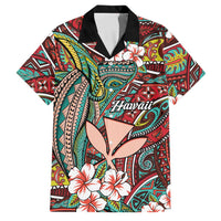 Personalised Hawaii Tribal Humpback Whale Family Matching Off Shoulder Short Dress and Hawaiian Shirt Ulaula Hibiscus Seamless Pattern