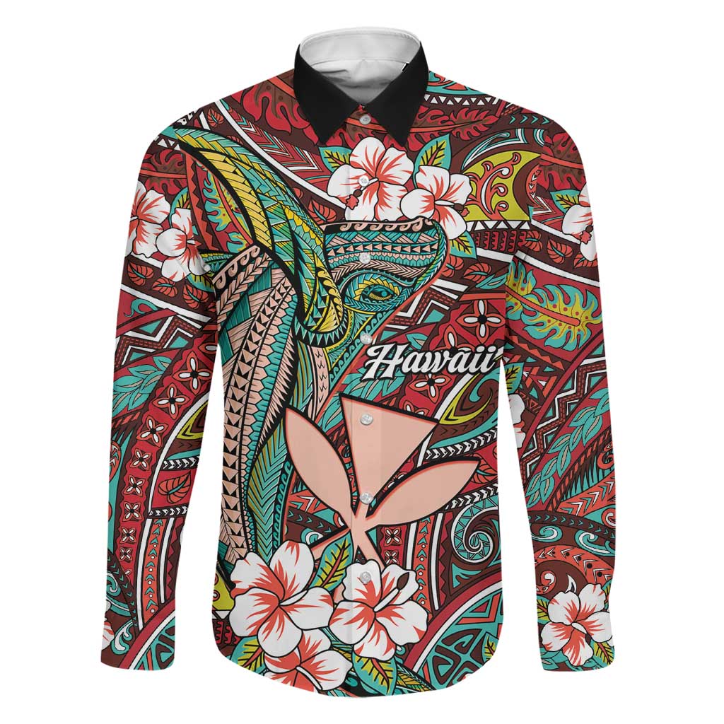 Personalised Hawaii Tribal Humpback Whale Family Matching Summer Maxi Dress and Hawaiian Shirt Ulaula Hibiscus Seamless Pattern