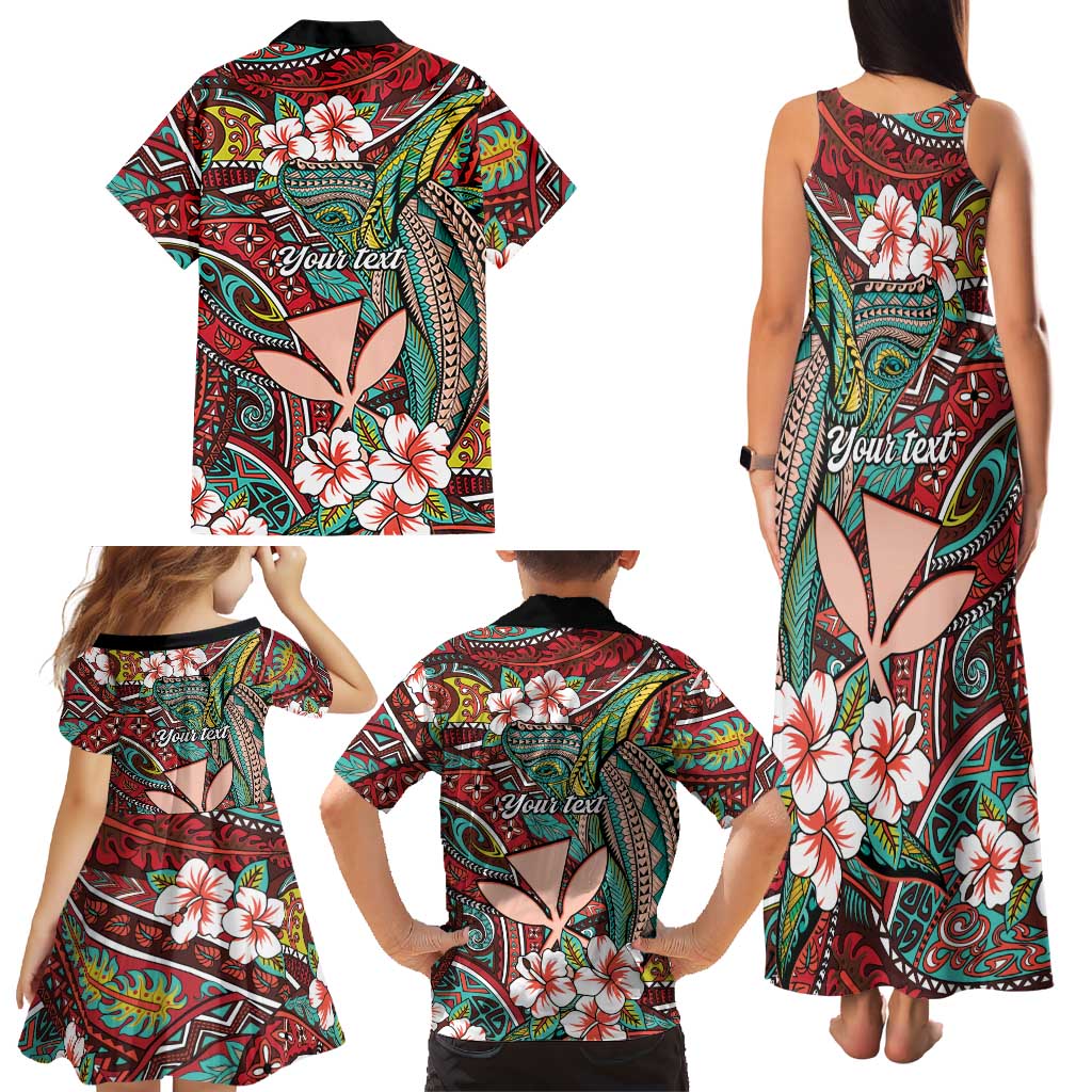 Personalised Hawaii Tribal Humpback Whale Family Matching Tank Maxi Dress and Hawaiian Shirt Ulaula Hibiscus Seamless Pattern