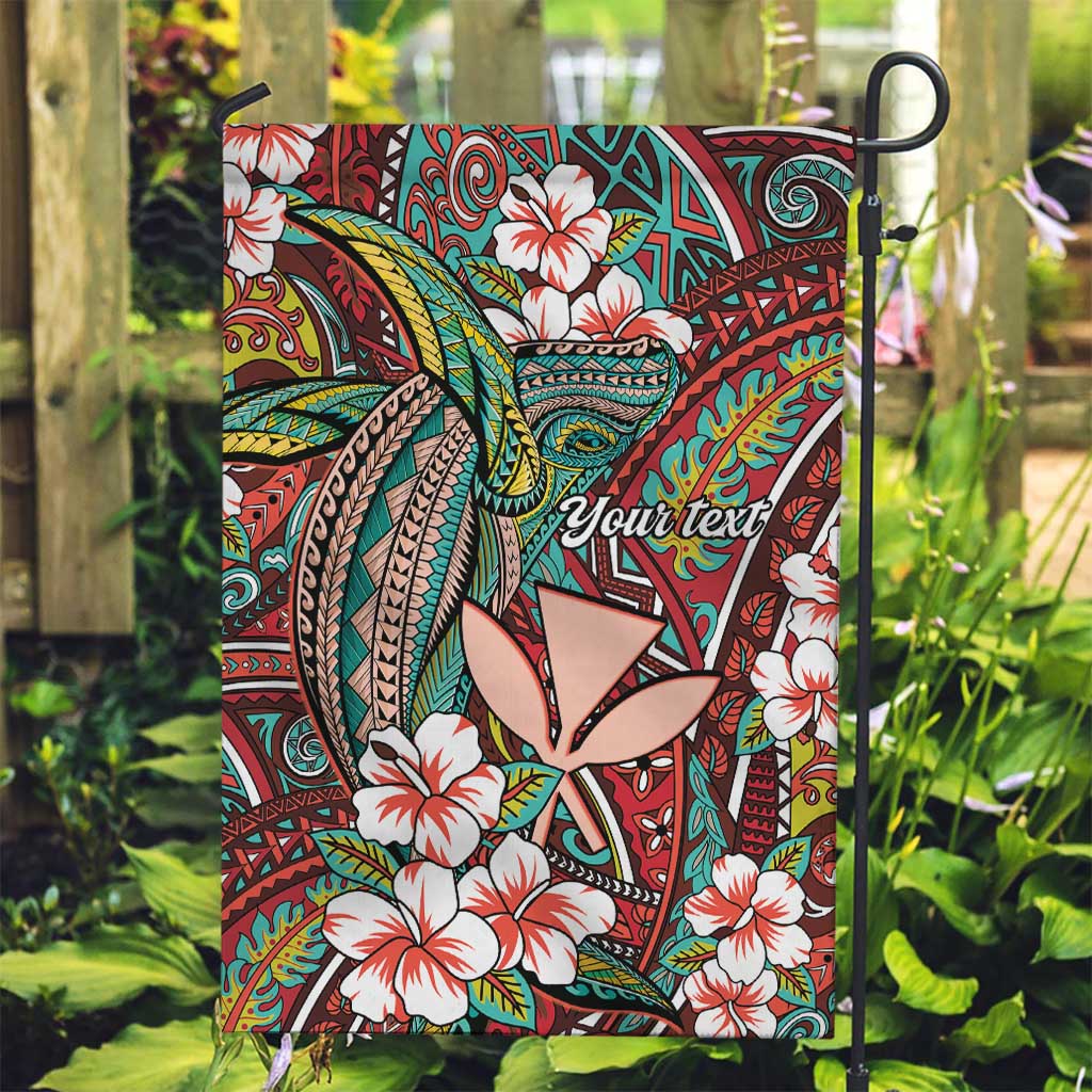 Personalised Hawaii Tribal Humpback Whale Garden Flag Ulaula Hibiscus Seamless Pattern