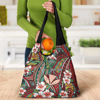 Personalised Hawaii Tribal Humpback Whale Grocery Bag Ulaula Hibiscus Seamless Pattern