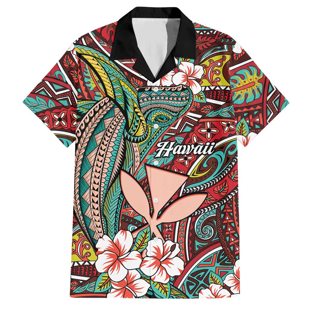 Personalised Hawaii Tribal Humpback Whale Hawaiian Shirt Ulaula Hibiscus Seamless Pattern LT9 Red - Polynesian Pride