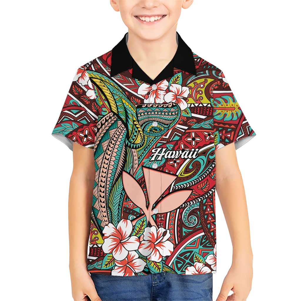 Personalised Hawaii Tribal Humpback Whale Hawaiian Shirt Ulaula Hibiscus Seamless Pattern LT9 - Polynesian Pride