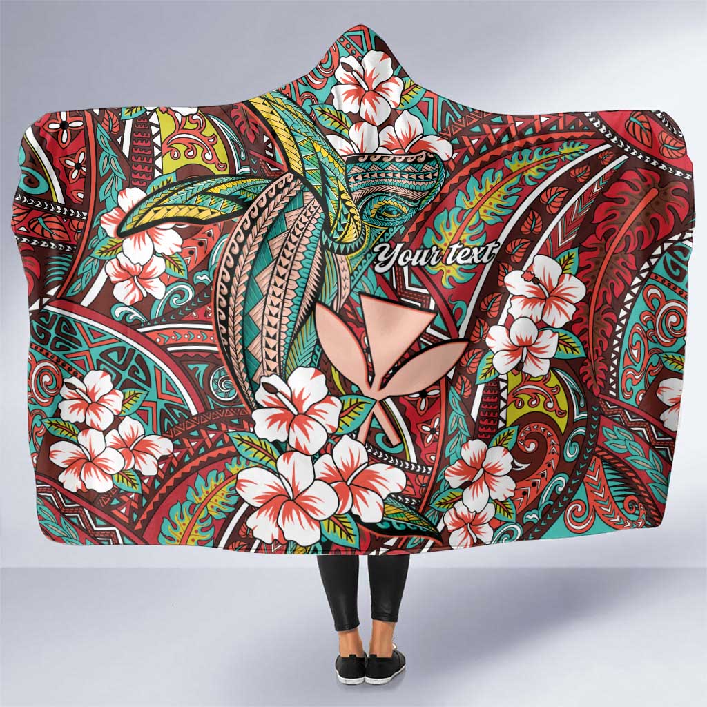 Personalised Hawaii Tribal Humpback Whale Hooded Blanket Ulaula Hibiscus Seamless Pattern