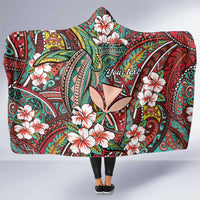 Personalised Hawaii Tribal Humpback Whale Hooded Blanket Ulaula Hibiscus Seamless Pattern