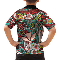 Personalised Hawaii Tribal Humpback Whale Kid Hawaiian Shirt Ulaula Hibiscus Seamless Pattern LT9 - Polynesian Pride