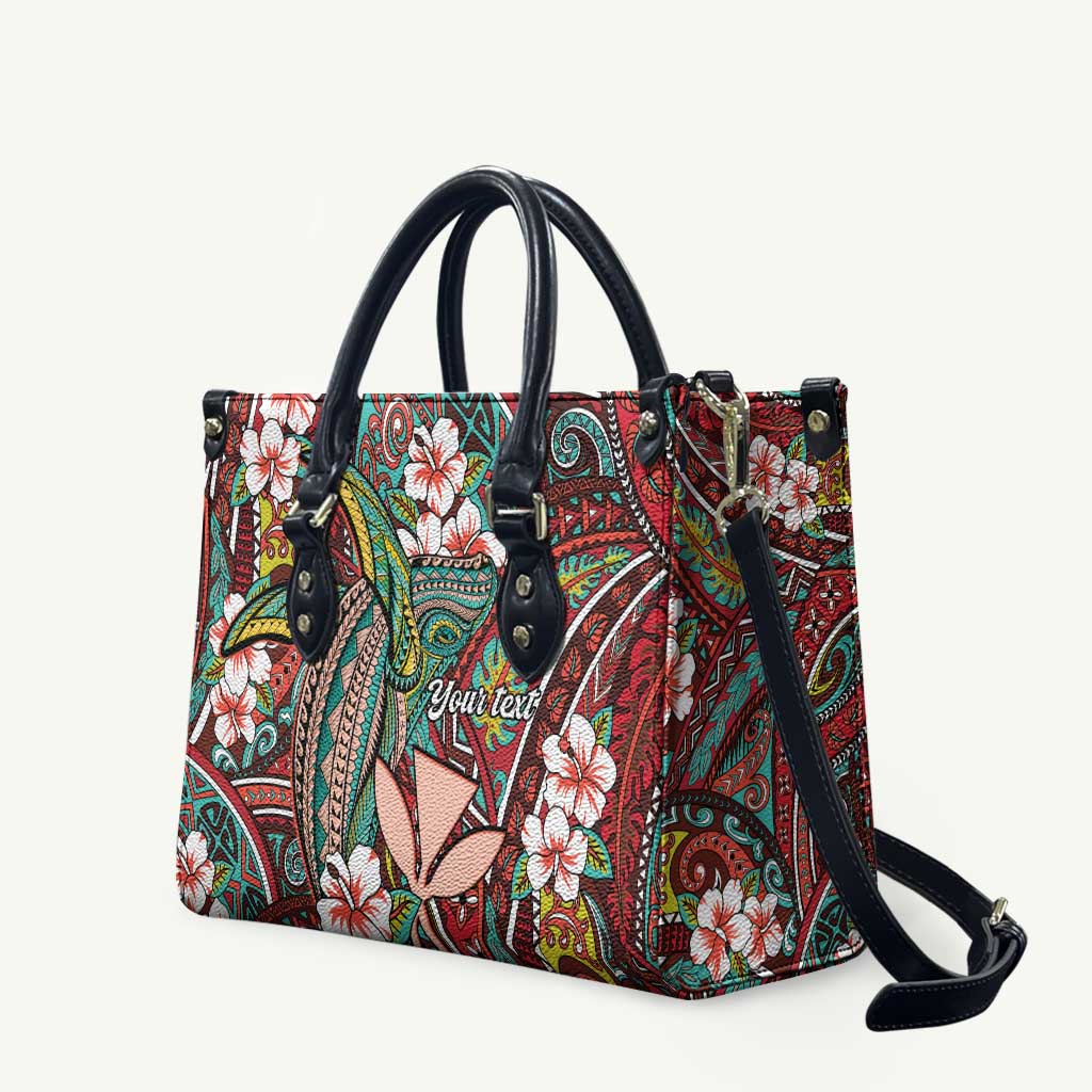Personalised Hawaii Tribal Humpback Whale Leather Bag Ulaula Hibiscus Seamless Pattern