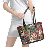 Personalised Hawaii Tribal Humpback Whale Leather Tote Bag Ulaula Hibiscus Seamless Pattern